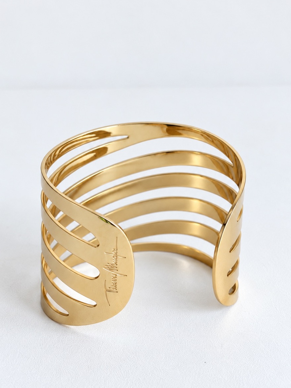 Vintage 1980s Thierry Mugler Gold Tone Cage Statement Cuff Bracelet